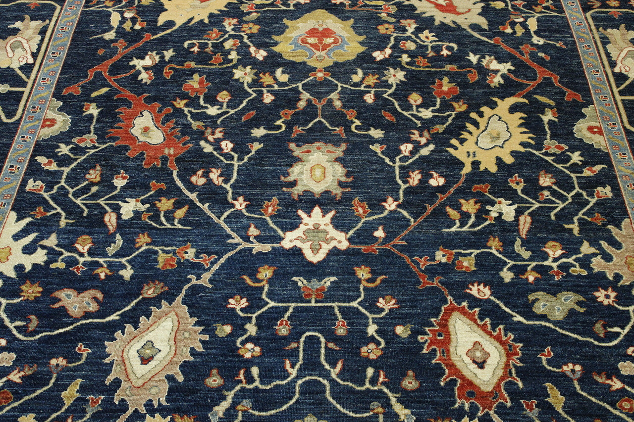 Blue Oushak Chobi rug in room setting