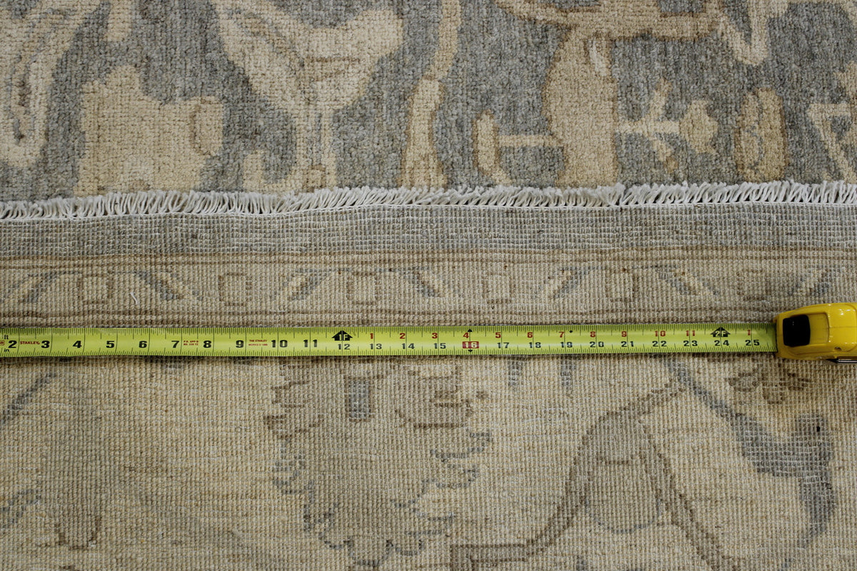 Traditional Chobi hand-knotted wool rug in Blue & Beige, full view