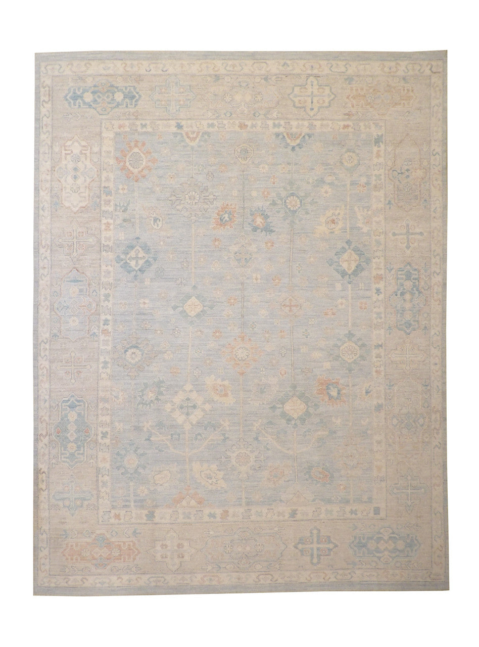 Oushak Wash Chobi hand-knotted wool rug in Blue & Gray, full view