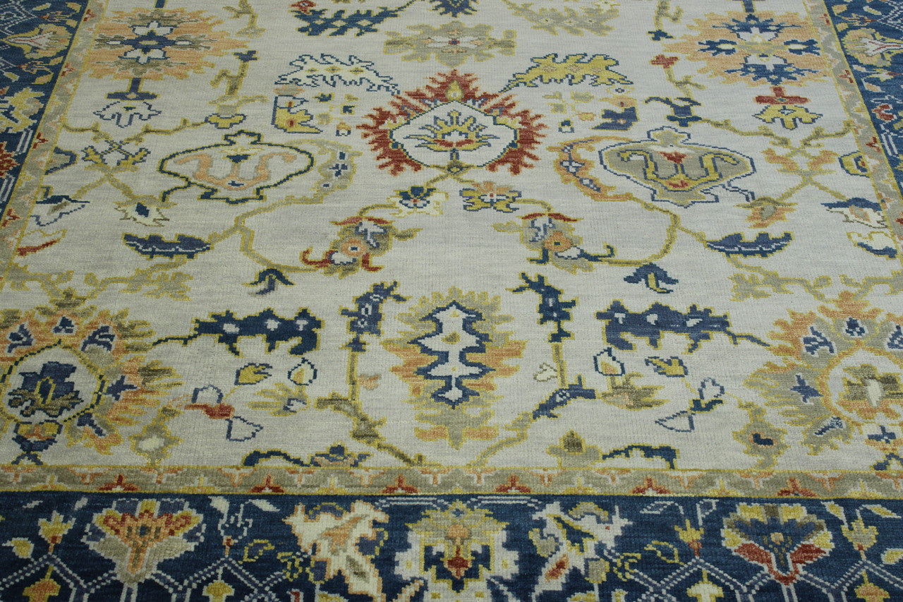 Oushak Ziegler hand-knotted wool rug in Blue & Beige, full view