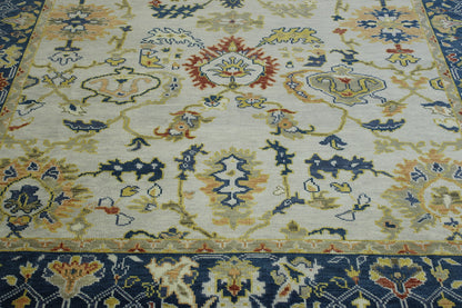 Oushak Ziegler hand-knotted wool rug in Blue & Beige, full view