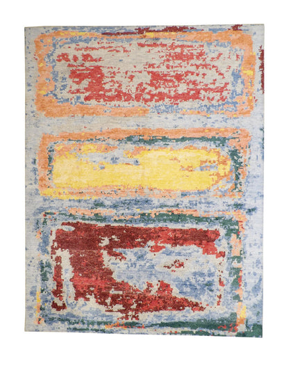 Gold 8'10" x 11'6" Modern Abstract Distress Design Hand knotted Silk Rug - Sku: w2339