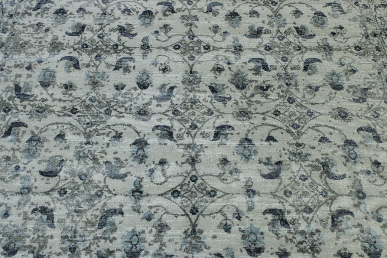 Close-up of silk pile, Blue & White rug