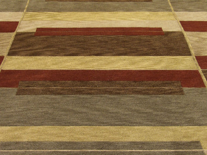 Back of hand-knotted geometric rug showing construction