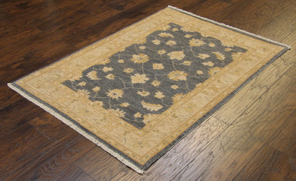 Close-up of wool pile, gray and ivory rug