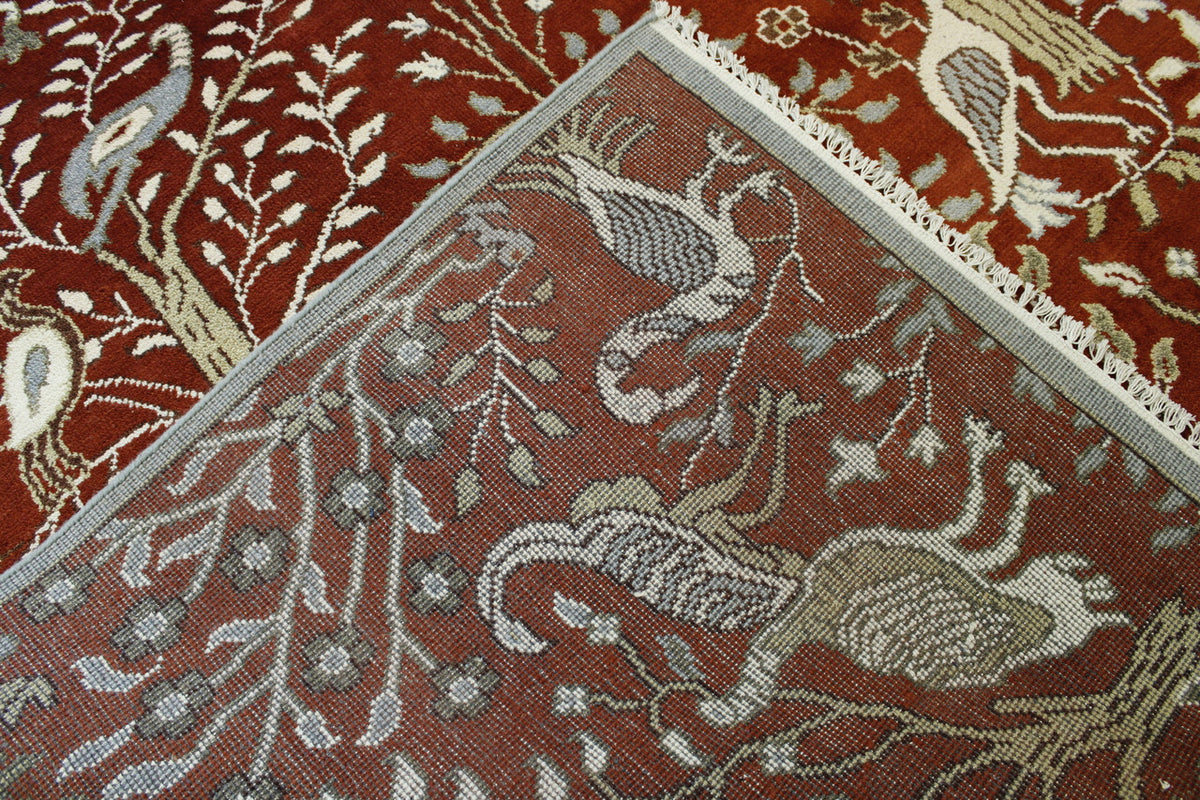 Tribal Ziegler hand-knotted wool rug in Red, full view