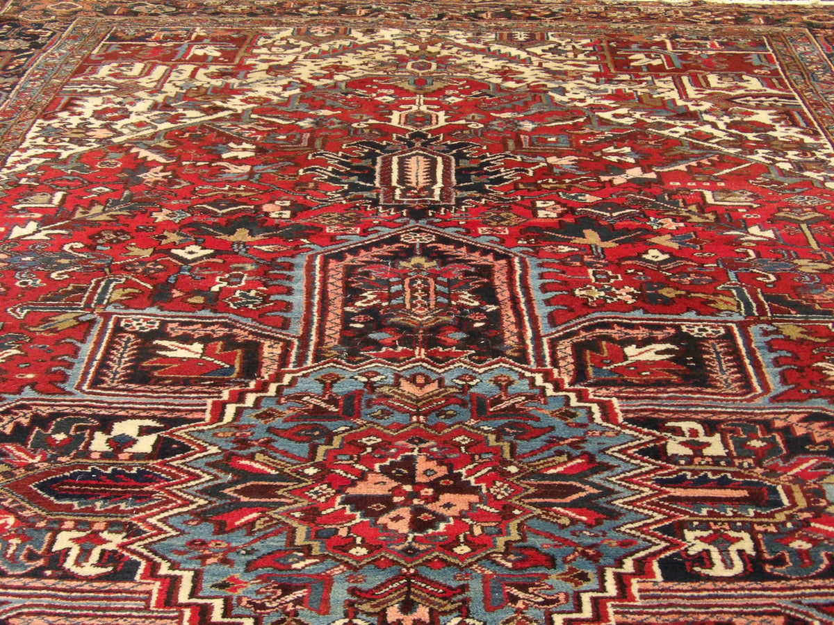 Back of antique Heriz hand-knotted rug