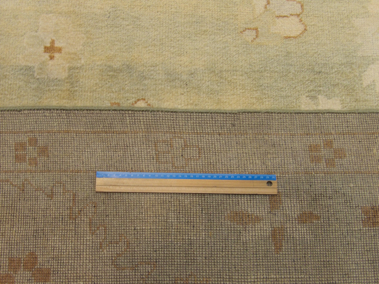 Oushak pattern detail, natural dye green rug