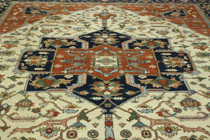Tribal Heriz rug corner detail