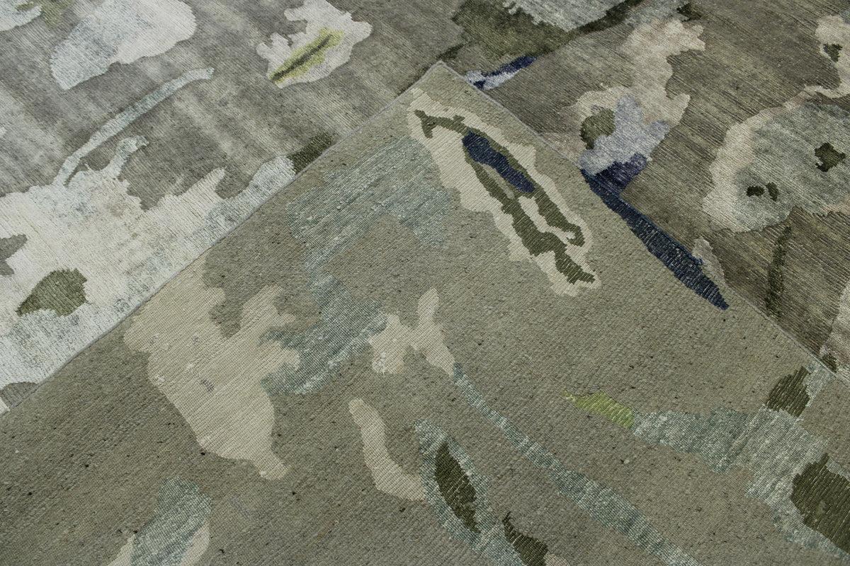 Gray & Green Modern Abstract Broken Design rug in room setting
