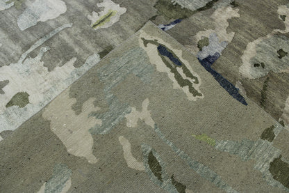 Gray & Green Modern Abstract Broken Design rug in room setting