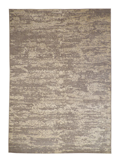 Modern Abstract Broken Design hand-knotted wool-silk rug in Gray & Beige, full view
