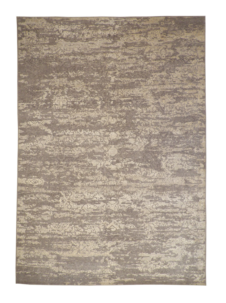 Modern Abstract Broken Design hand-knotted wool-silk rug in Gray & Beige, full view