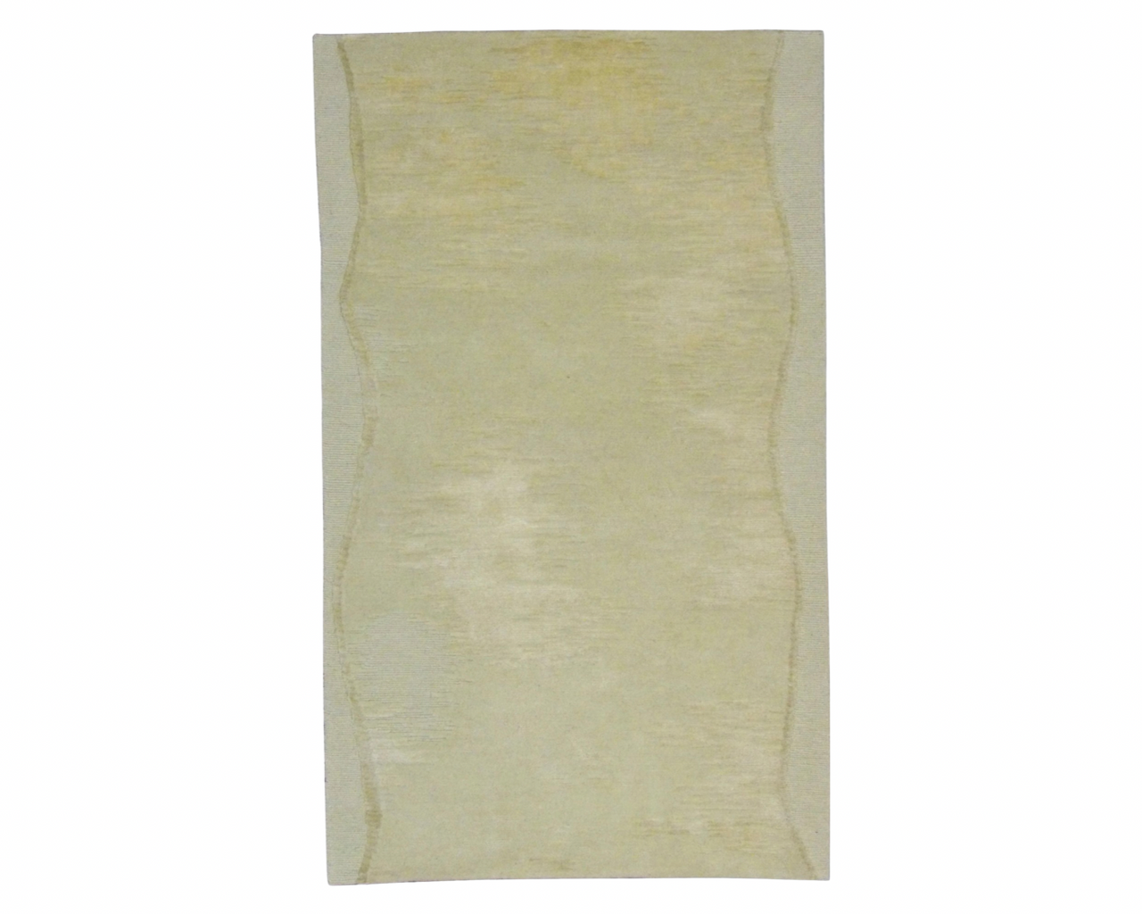 Modern Tibetan abstract hand-knotted wool-silk rug in gold, full view