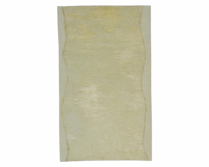 Modern Tibetan abstract hand-knotted wool-silk rug in gold, full view