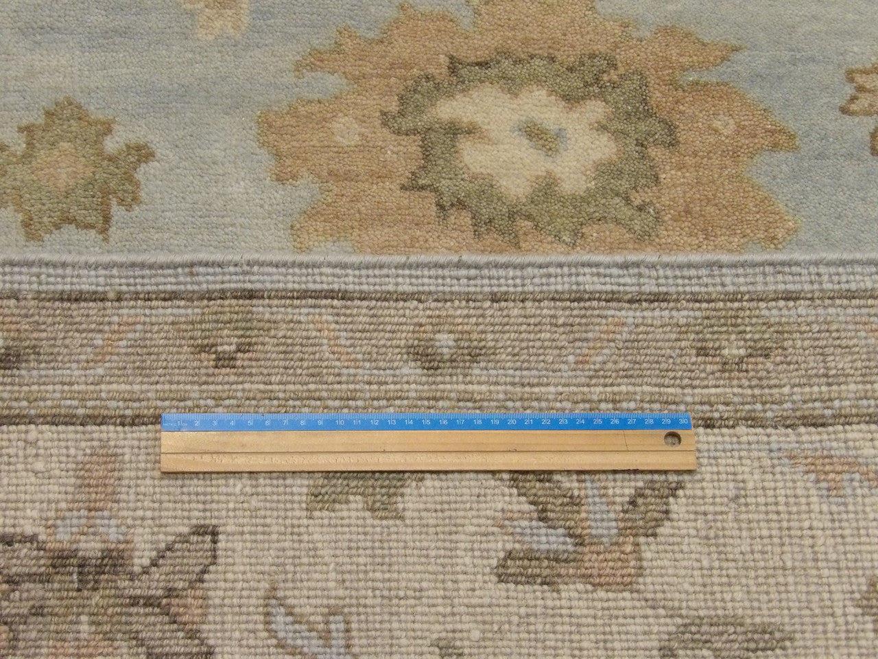 Blue & Beige Turk Oushak Natural Dye rug in room setting