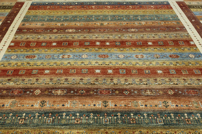 Close-up of wool pile, Multi-Color & Rust rug