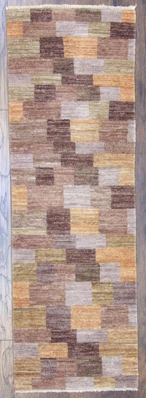Modern Gabbeh hand-knotted wool rug in Brown & Multi-Color, full view