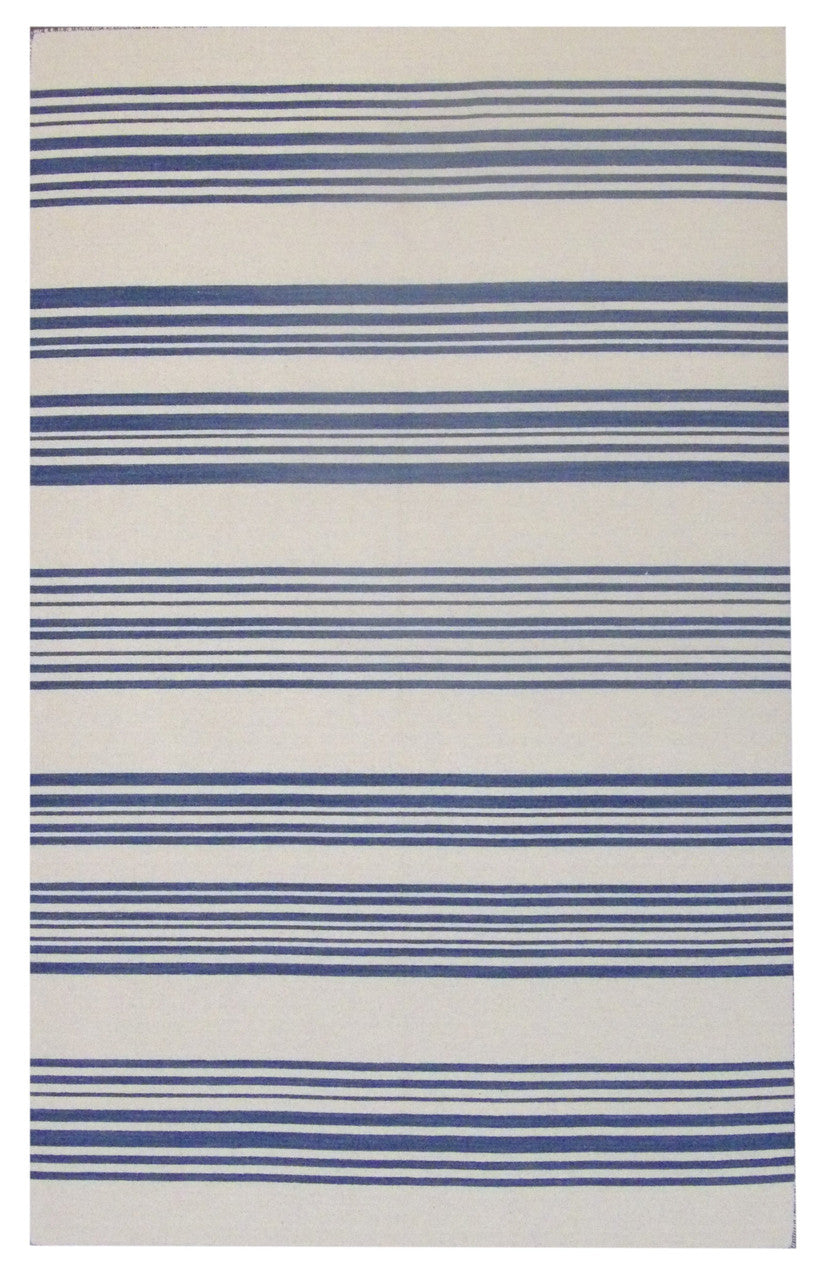 Coastal Flat Weave Indoor/Outdoor Beach hand-knotted wool rug in Blue & Beige, full view