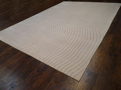 Purple & White Modern Wave Design rug in room setting