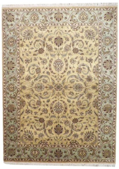 Fine Kashan Tie Dye hand-knotted wool rug in Gold & Green, full view
