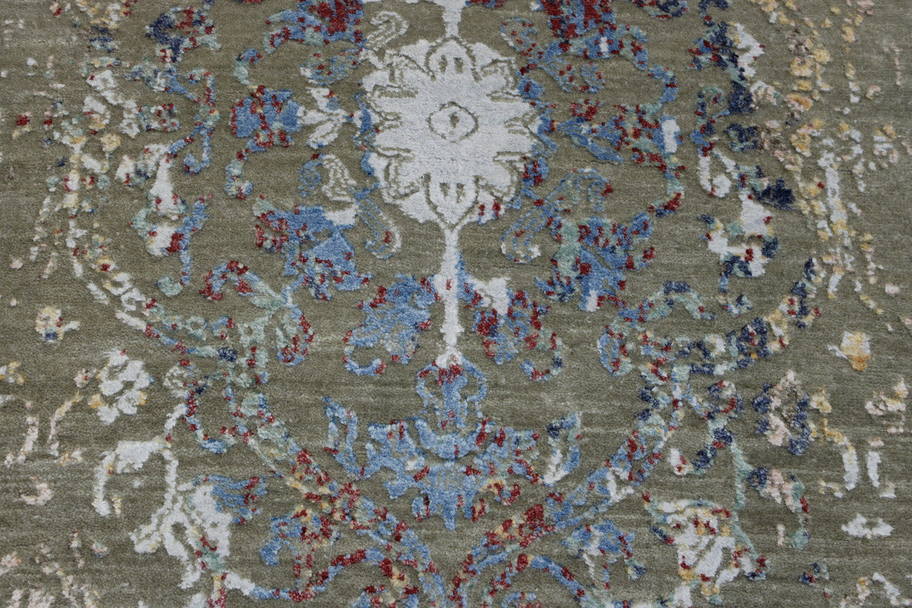 Back of Transitional Abstract Broken Design hand-knotted rug