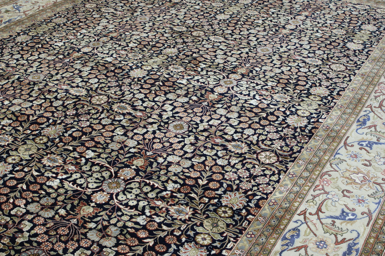Blue & Beige Traditional Fine Heraki rug in room setting