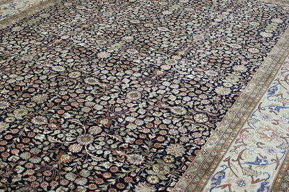 Blue & Beige Traditional Fine Heraki rug in room setting