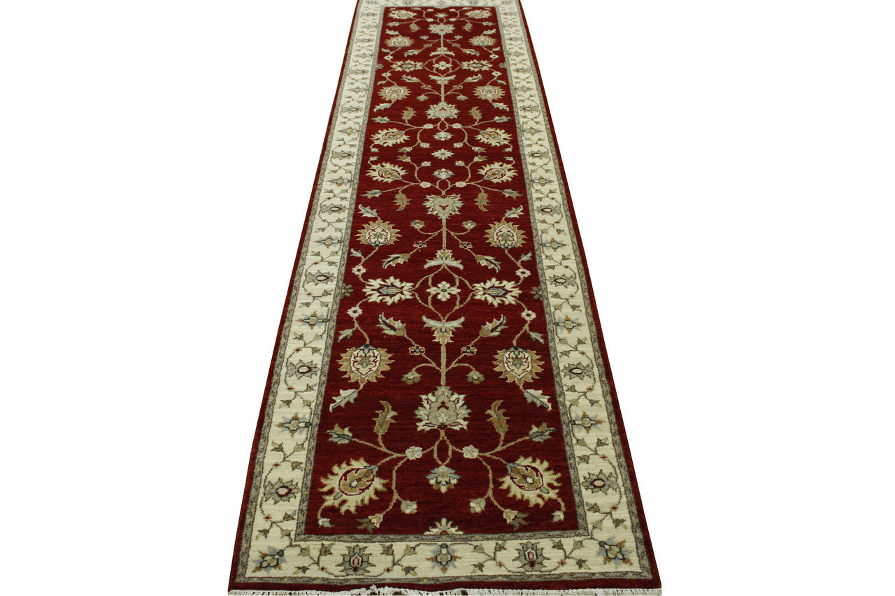 Red 2'8" x 10'2" Traditional Indo Zigler Chobie Hand knotted Wool Rug - Sku: w20142