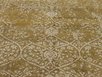 Wool-silk texture close-up, beige and ivory damask rug