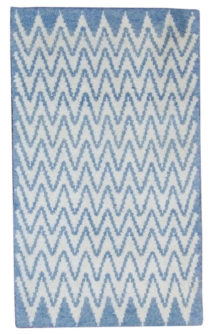 Moroccan hand-knotted wool rug in Blue & Beige, full view