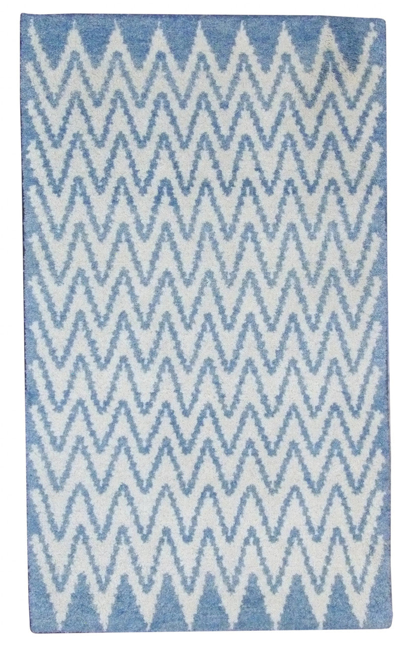 Moroccan hand-knotted wool rug in Blue & Beige, full view
