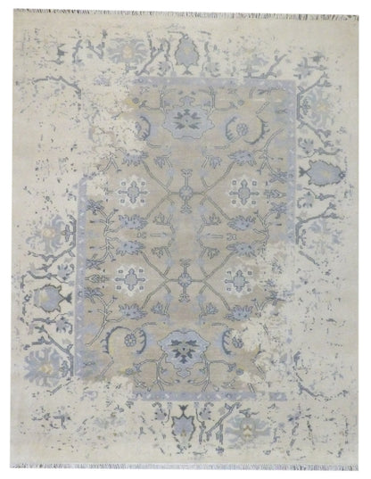 Transitional Abstract Broken Design hand-knotted wool rug in Gray & Beige, full view