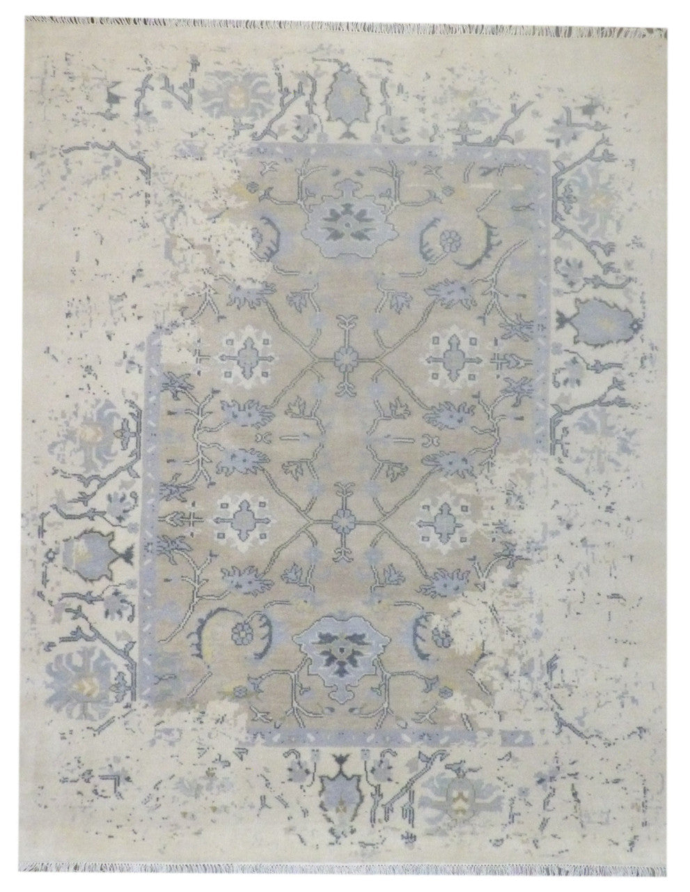 Transitional Abstract Broken Design hand-knotted wool rug in Gray & Beige, full view