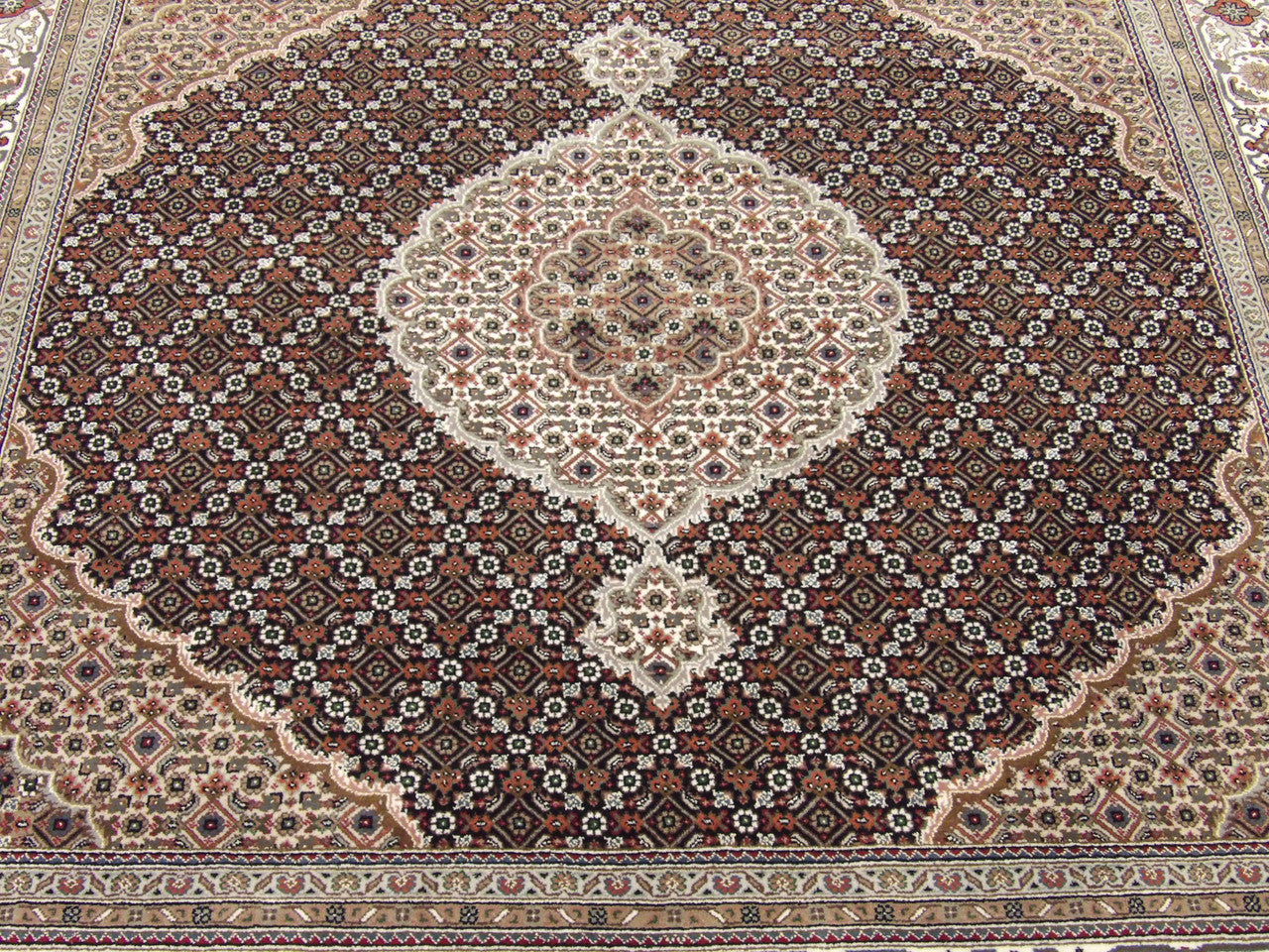 Back of Fine Persian Mahi Tabriz hand-knotted rug