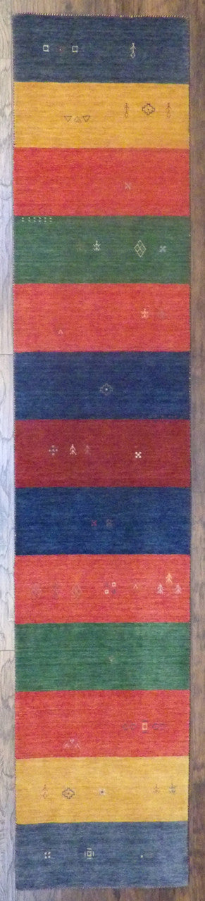 Modern Gabbeh hand-knotted wool rug in Multi-Color, full view