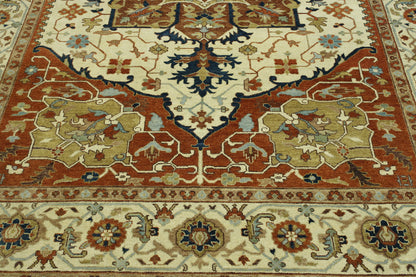 Tribal Heriz hand-knotted wool rug in Beige & Rust, full view