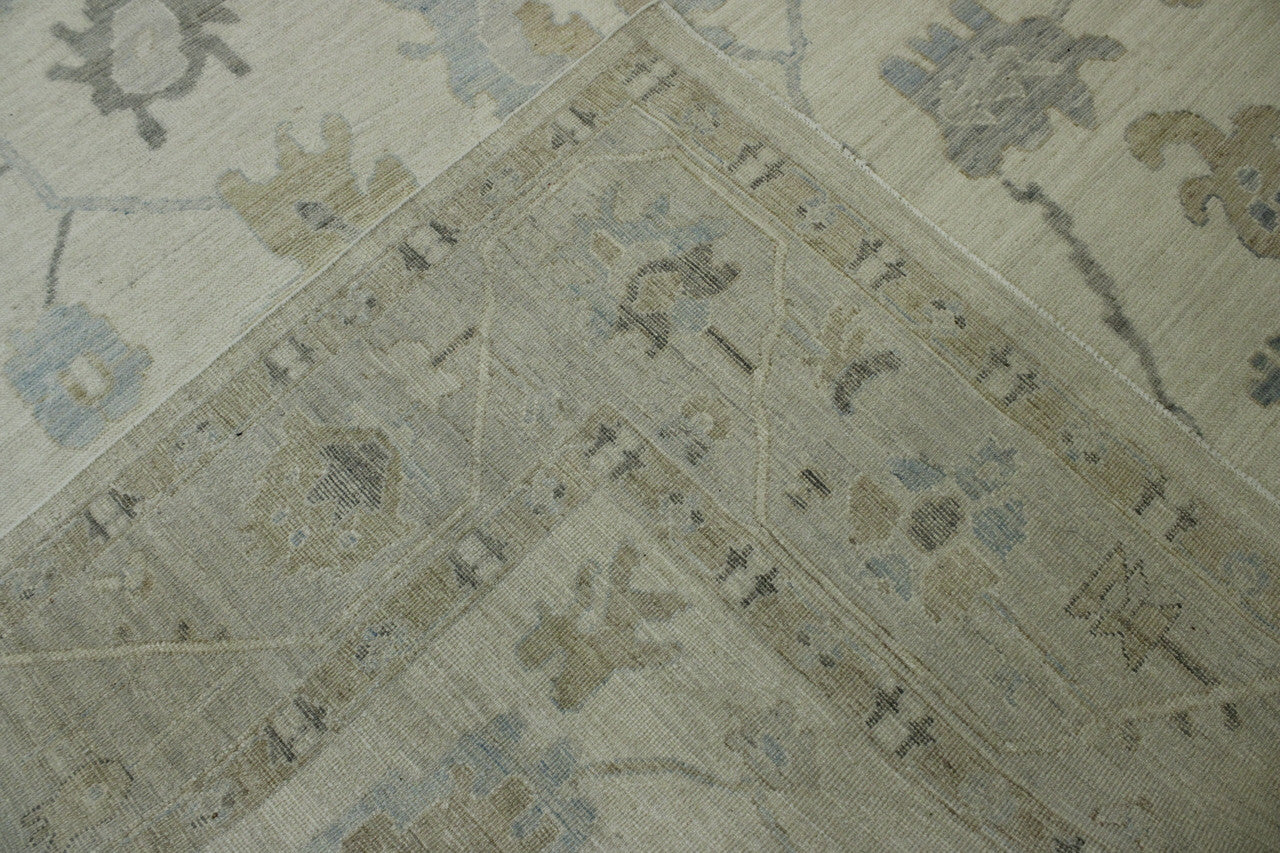 Oushak Wash Chobi hand-knotted wool rug in Blue & Beige, full view