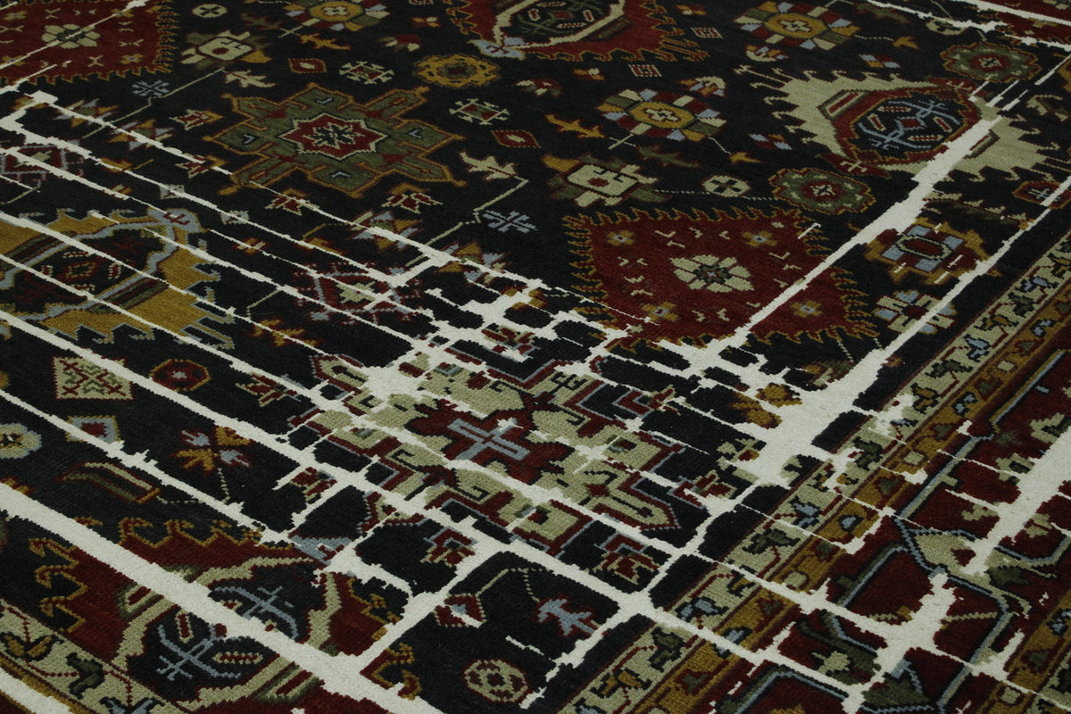 Transitional Kazak Broken Design rug corner detail
