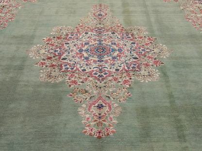 Close-up of wool pile, Green & Red rug