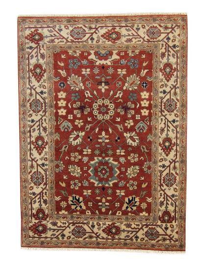 Tribal Heriz Design hand-knotted wool rug in Beige & Rust, full view