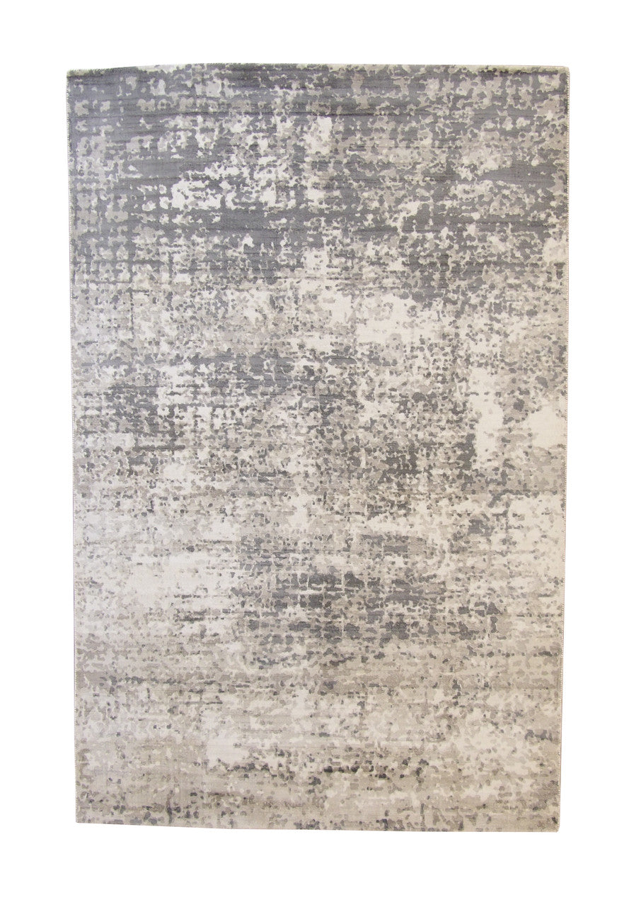 Modern Abstract Design hand-knotted silk rug in Blue & White, full view