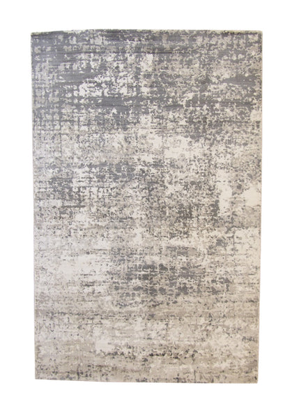 Modern Abstract Design hand-knotted silk rug in Blue & White, full view