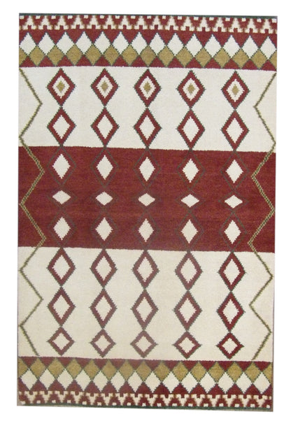 Moroccan Tulu Thick Pile hand-knotted wool rug in Beige & Red, full view