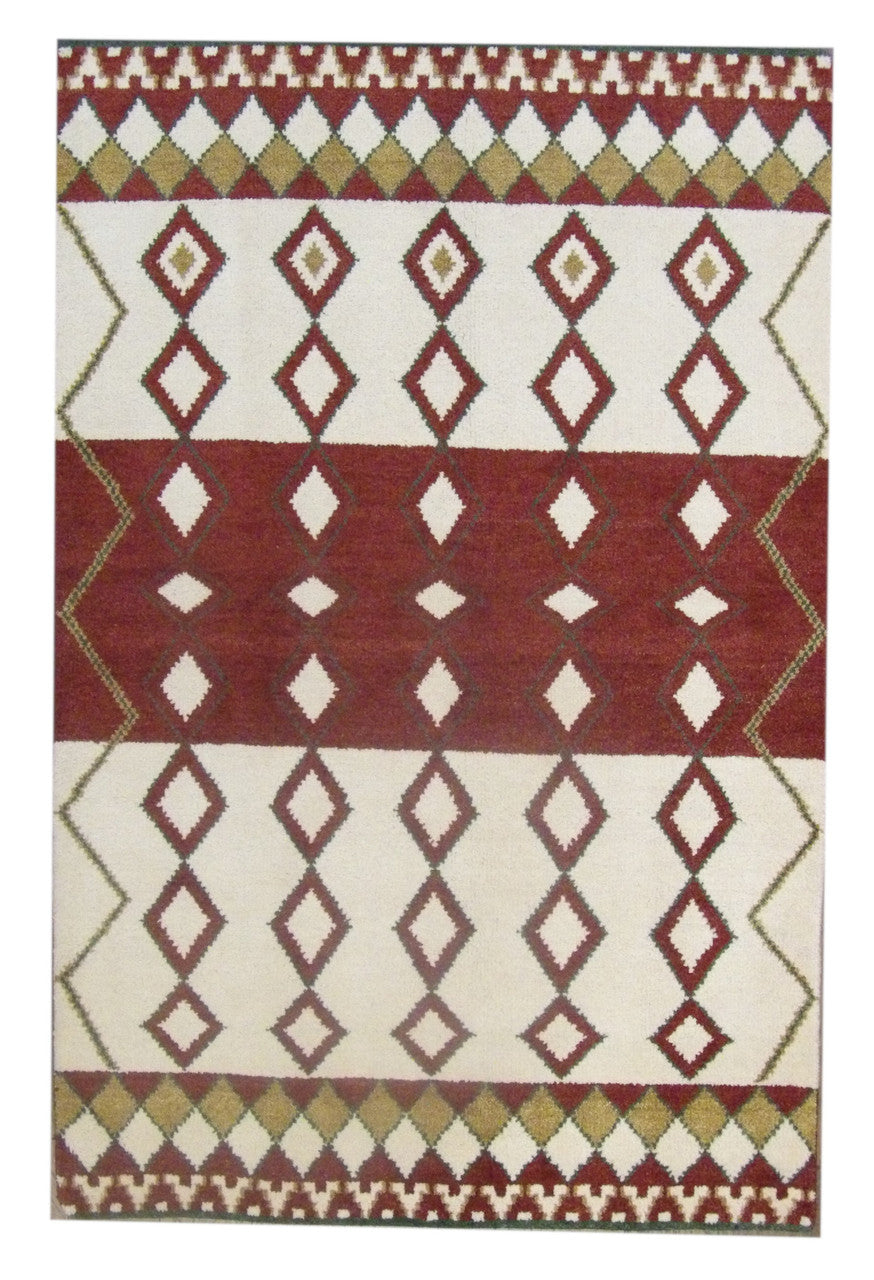 Moroccan Tulu Thick Pile hand-knotted wool rug in Beige & Red, full view