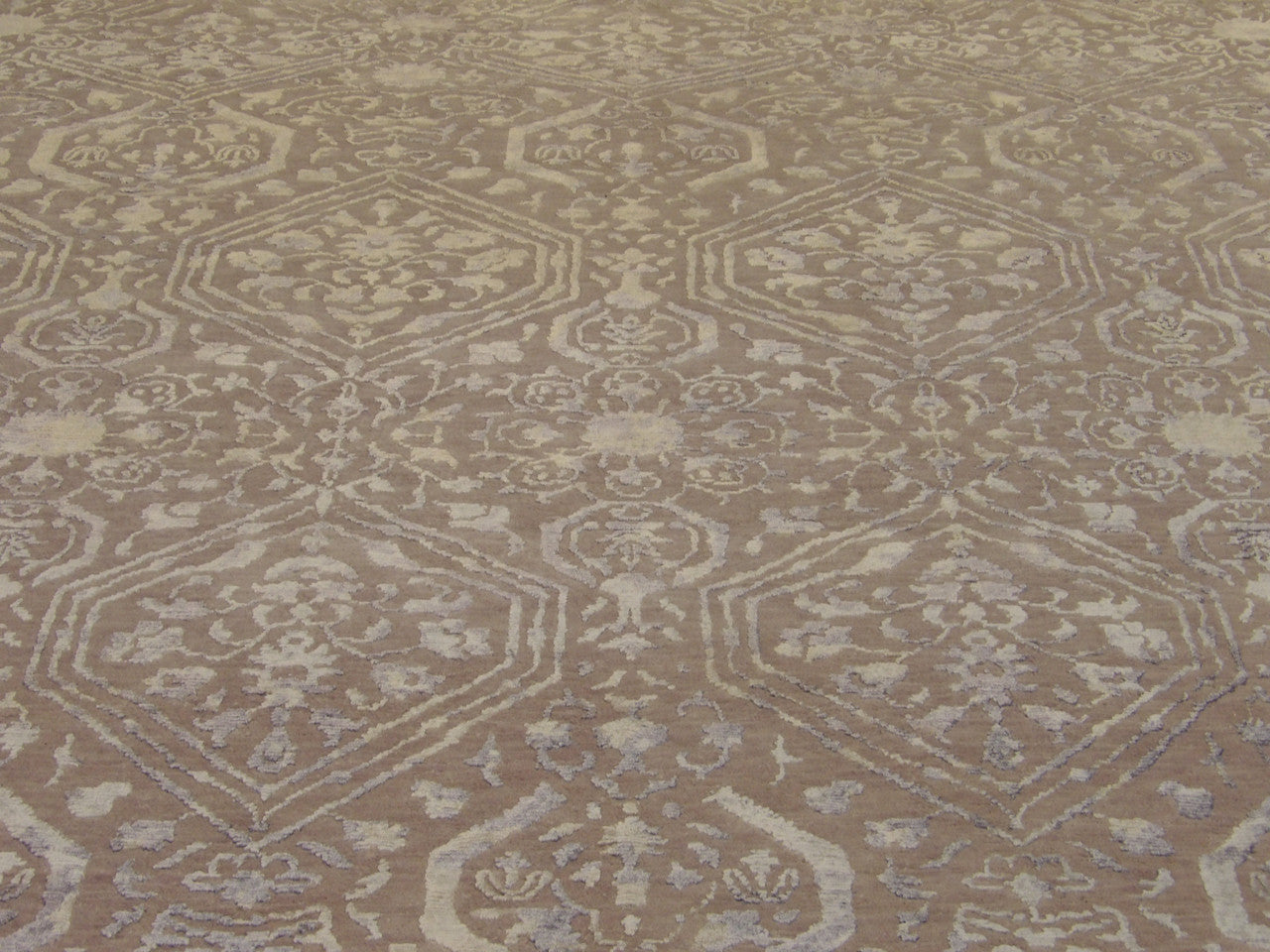 Back of Transitional Ikat Design Carved High Low hand-knotted rug