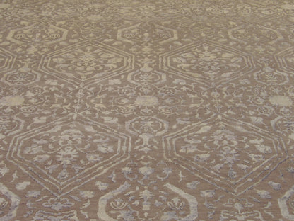Back of Transitional Ikat Design Carved High Low hand-knotted rug
