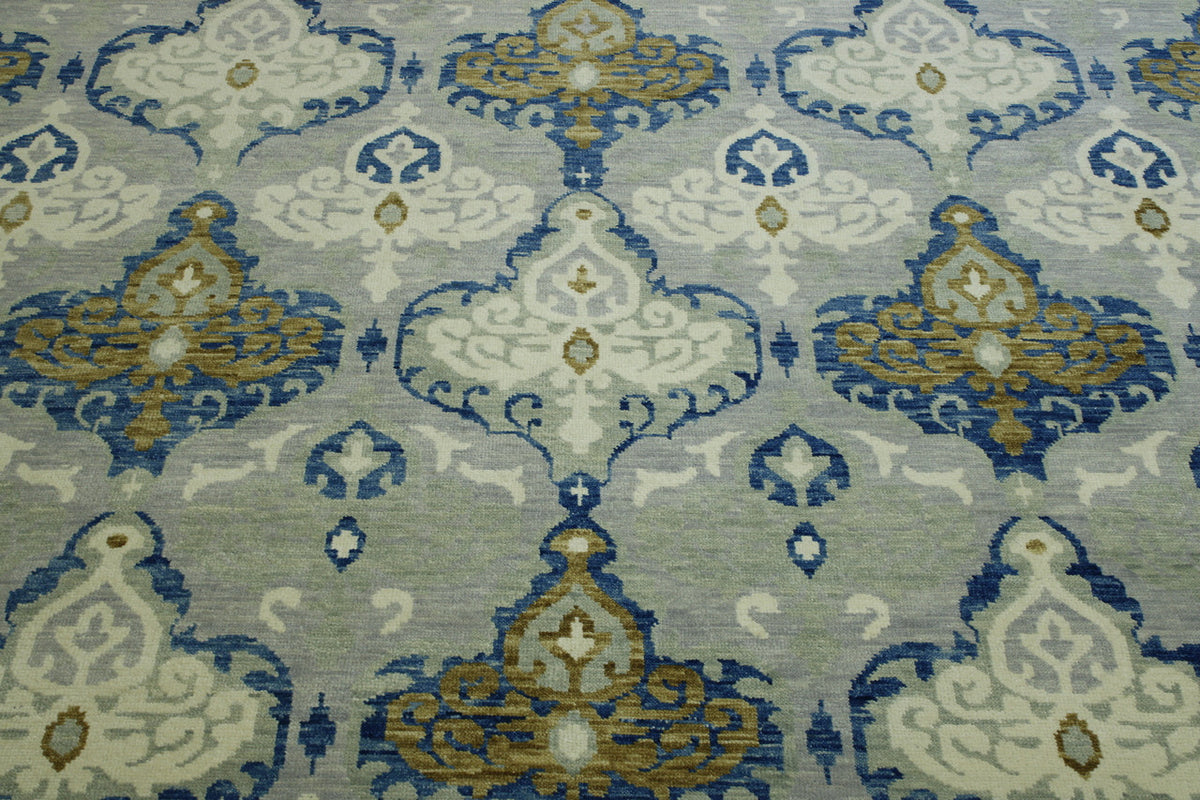 Blue & Gray Modern Ikat rug in room setting