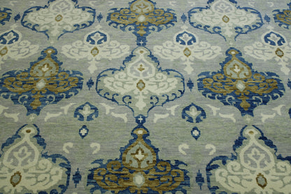 Blue & Gray Modern Ikat rug in room setting