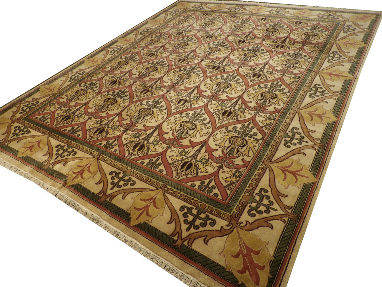 Damask pattern detail, beige Tibetan hand-knotted rug